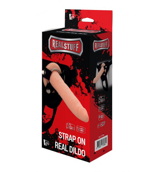 Телесный страпон на черных трусиках STRAP ON REAL DILDO - 20 см.