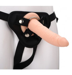 Телесный страпон на черных трусиках STRAP ON REAL DILDO - 20 см.