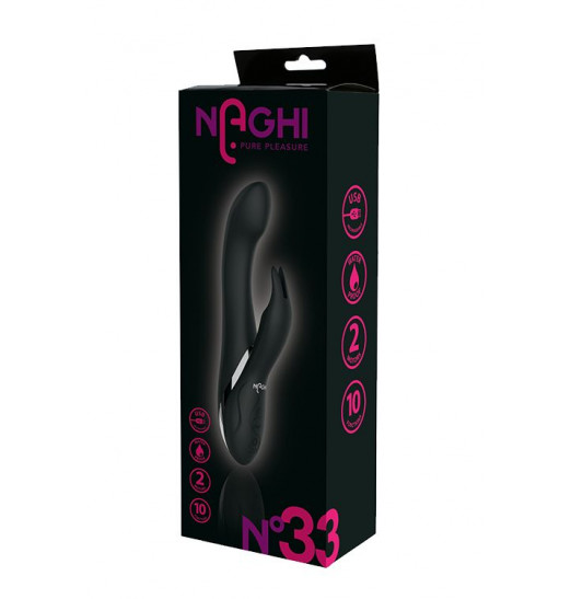 Черный вибратор-кролик NAGHI NO.33 RECHARGEABLE DUO VIBRATOR - 23 см.