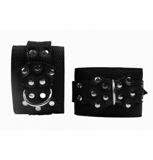 Черные наручники с фиксацией на двух карабинах Черные наручники с фиксацией на двух карабинах