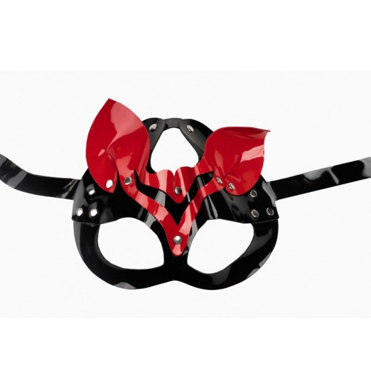 Черно-красная лакированная маска кошки с ушками