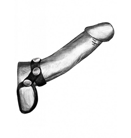 Черное эрекционное лассо на пенис и мошонку на заклепках