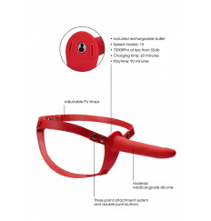 Красный вибрострапон Silicone Strap-On Adjustable - 15,5 см.