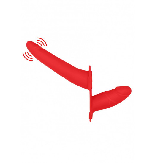 Красный двойной вибрострапон Double Vibrating Silicone Strap-On Adjustable - 15,5 см. Красный двойной вибрострапон Double Vibrating Silicone Strap-On Adjustable - 15,5 см.