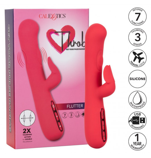 Розовый вибромассажер-кролик Throb Flutter - 21,5 см.