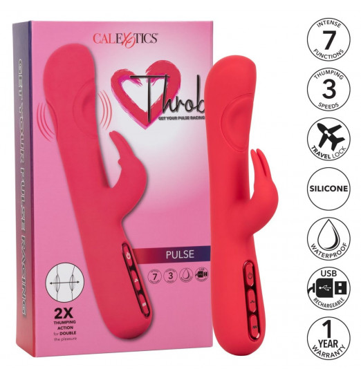 Розовый вибромассажер-кролик Throb Pulse - 21,5 см.