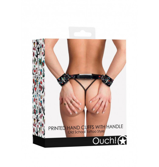 Наручники с распоркой Printed Handcuffs Old School Tattoo Style