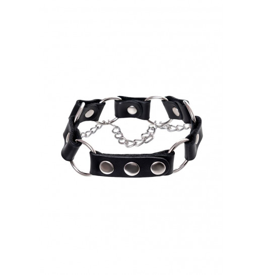 Черный ошейник с кольцами и цепочкой