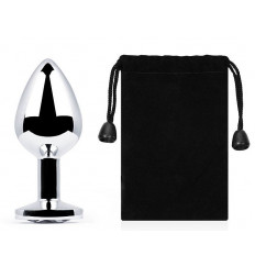 Серебристая анальная пробка с прозрачным стразом - 7,2 см.