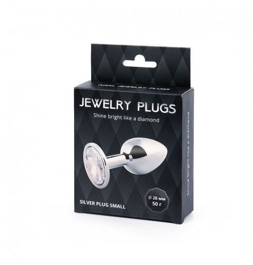 Серебристая анальная пробка с прозрачным стразом - 7,2 см.