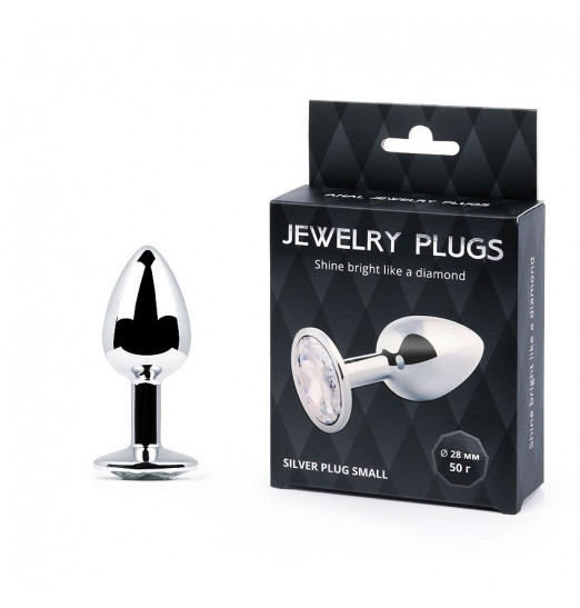 Серебристая анальная пробка с прозрачным стразом - 7,2 см.