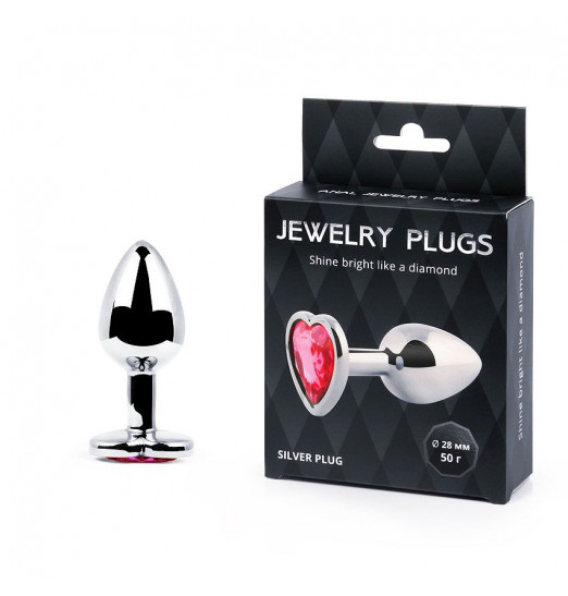 Серебристая анальная пробка с розовым кристаллом-сердечком - 7 см. Серебристая анальная пробка с розовым кристаллом-сердечком - 7 см.