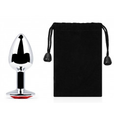 Серебристая анальная пробка с красным стразом - 7,2 см.