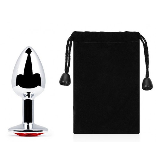 Серебристая анальная пробка с красным стразом - 7,2 см.