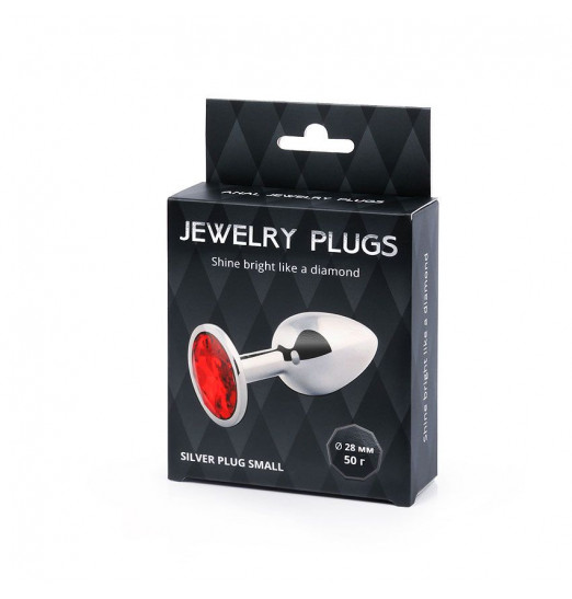 Серебристая анальная пробка с красным стразом - 7,2 см.