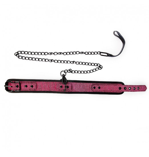 Черно-розовый ошейник с поводком-цепочкой Черно-розовый ошейник с поводком-цепочкой