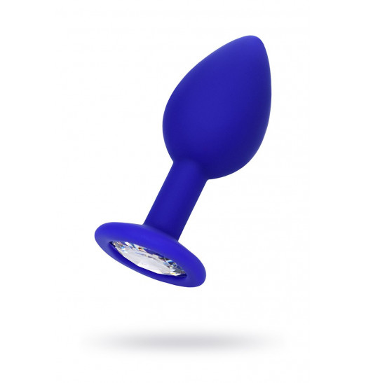 Синяя анальная пробка с прозрачным кристаллом - 7,3 см.