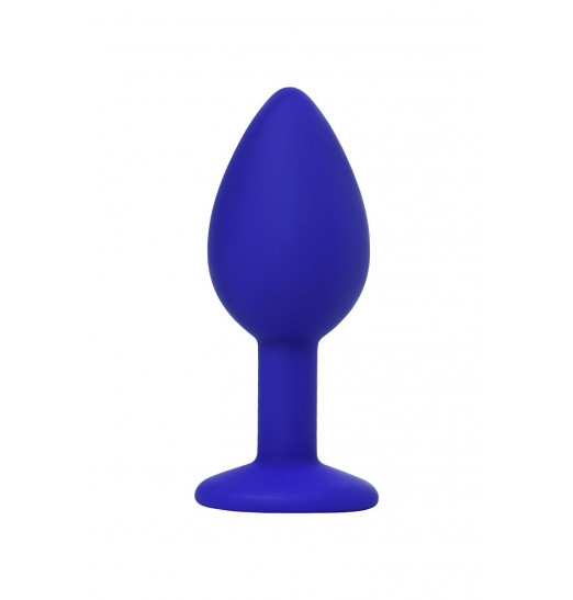 Синяя анальная пробка с прозрачным кристаллом - 7,3 см.