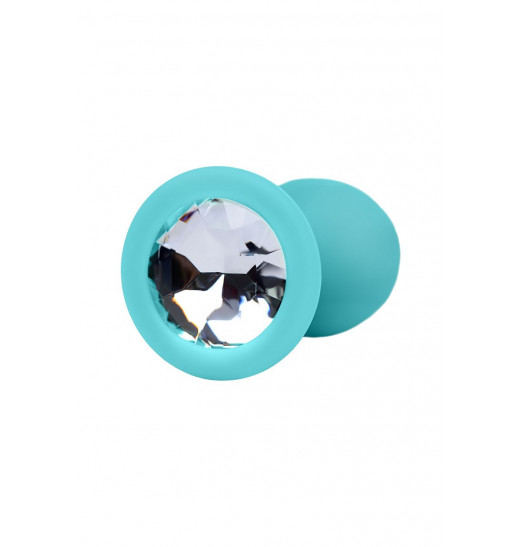 Мятная анальная пробка с прозрачным кристаллом - 7,3 см.