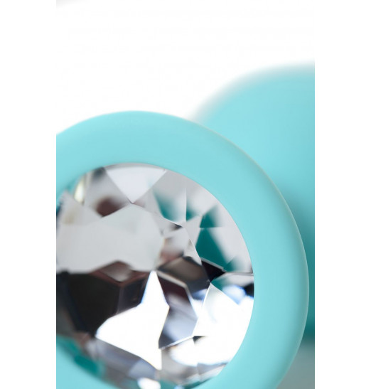 Мятная анальная пробка с прозрачным кристаллом - 7,3 см.