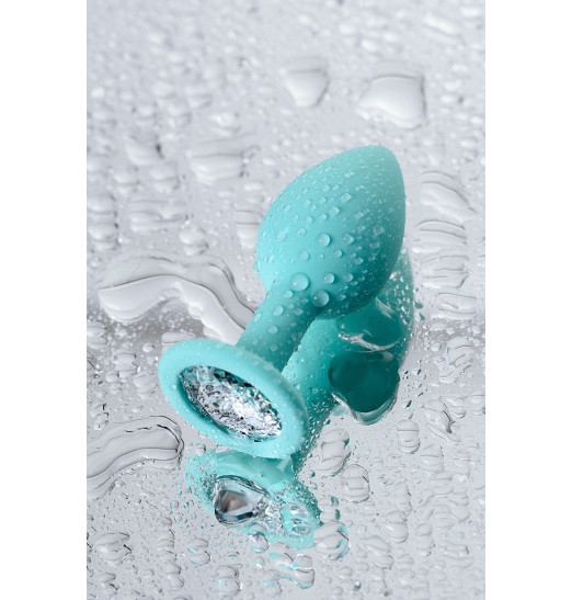 Мятная анальная пробка с прозрачным кристаллом - 7,3 см.