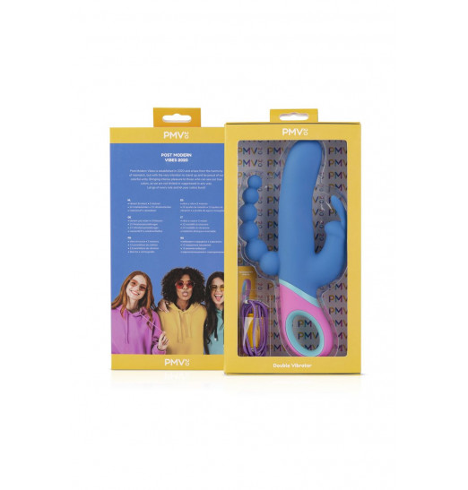 Синий вибратор Vice с 2 дополнительными отростками - 23 см.