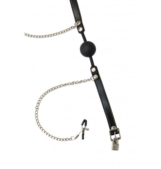 Силиконовый кляп-шар Hentai с зажимами на соски Силиконовый кляп-шар Hentai с зажимами на соски