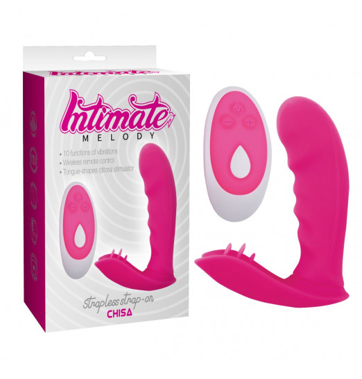 Малиновый клиторально-вагинальный стимулятор Strapless Strap-on - 11,9 см.