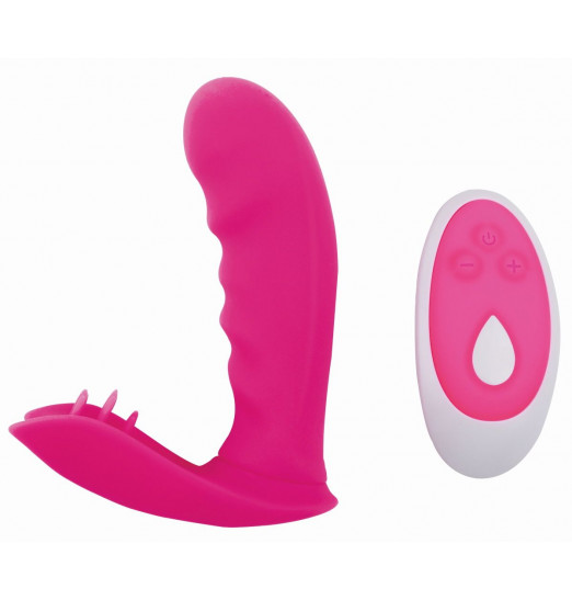 Малиновый клиторально-вагинальный стимулятор Strapless Strap-on - 11,9 см.