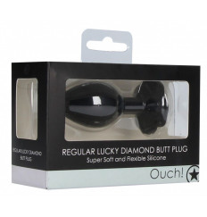 Черная анальная пробка с прозрачным кристаллом-клевером Regular Lucky Diamond Butt Plug - 7 см.