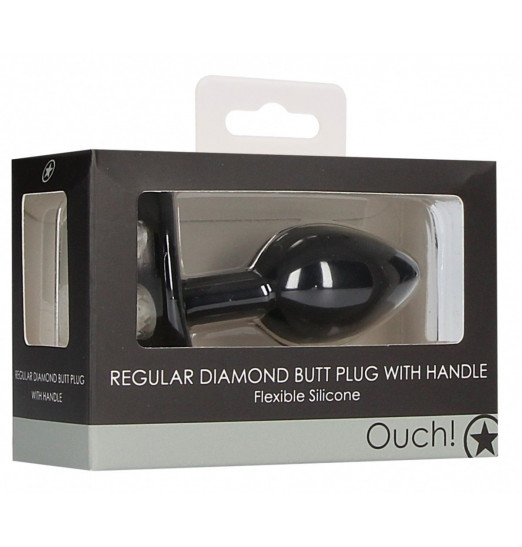 Черная анальная пробка Diamond Butt Plug With Handle - 9,1 см. Черная анальная пробка Diamond Butt Plug With Handle - 9,1 см.