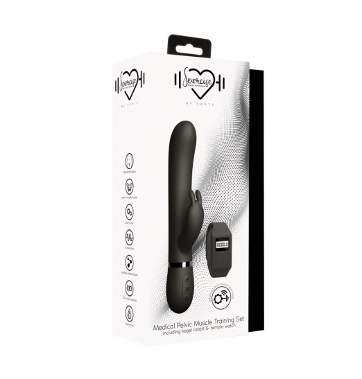 Черный вибромассажер-кролик Kegel Rabbit с браслетом - 22,5 см.