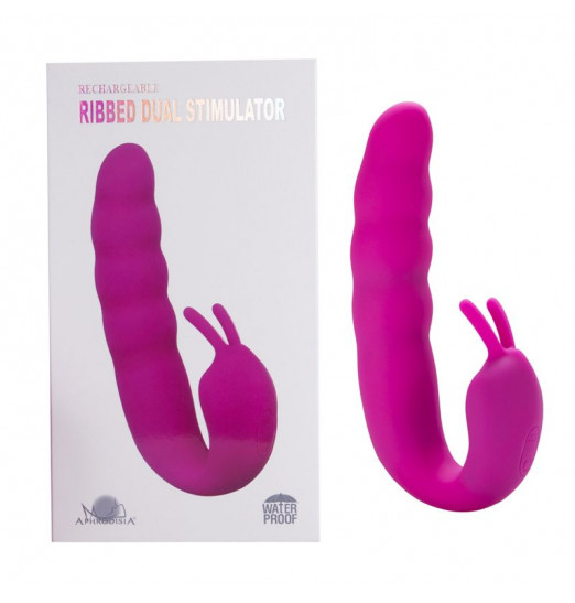 Розовый вибратор Ribbed Dual Stimulator - 17 см.