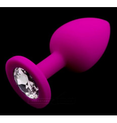 Ярко-розовая силиконовая пробка с прозрачным кристаллом - 7,5 см.