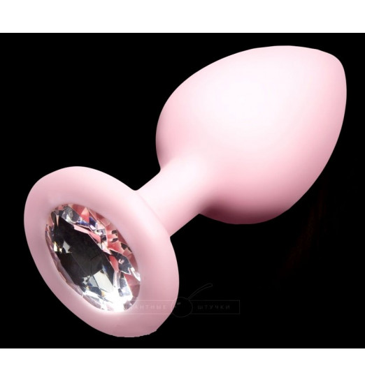 Нежно-розовая силиконовая пробка с прозрачным кристаллом - 7,5 см.