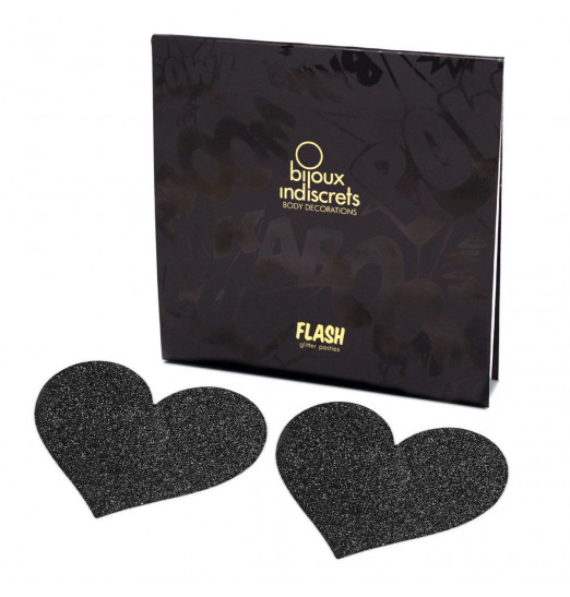 Черные блестящие пэстисы-сердечки Flash Heart
