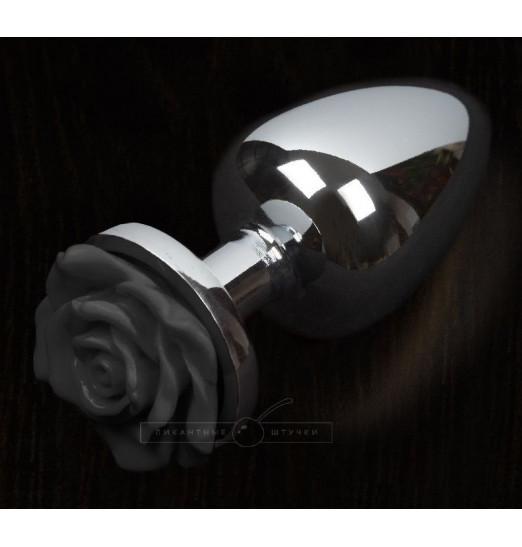 Маленькая анальная пробка с черной розочкой - 6 см.