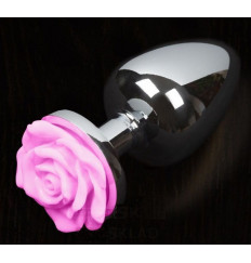 Маленькая анальная пробка с розовой розочкой - 6 см.