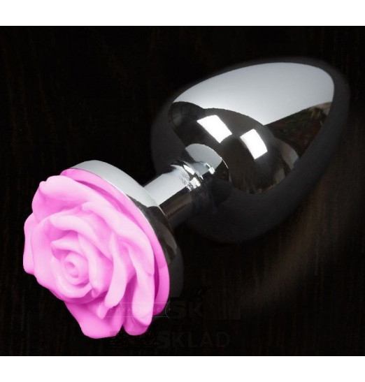 Маленькая анальная пробка с розовой розочкой - 6 см.