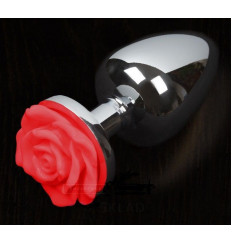 Маленькая анальная пробка с красной розочкой - 6 см.