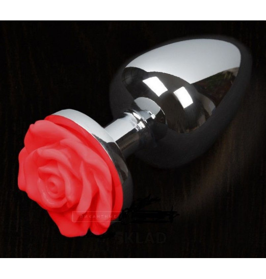Маленькая анальная пробка с красной розочкой - 6 см.
