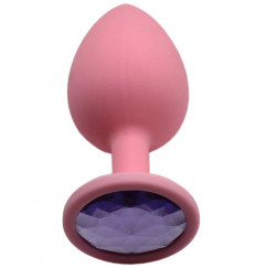 Розовая анальная пробка с сиреневым кристаллом - 8,4 см.