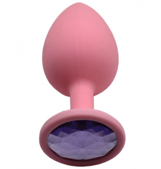 Розовая анальная пробка с сиреневым кристаллом - 8,4 см.
