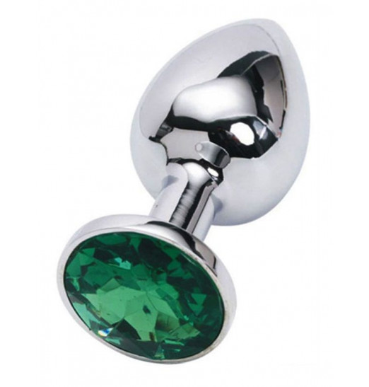 Серебристая анальная пробка с изумрудным кристаллом - 7 см. Серебристая анальная пробка с изумрудным кристаллом - 7 см.