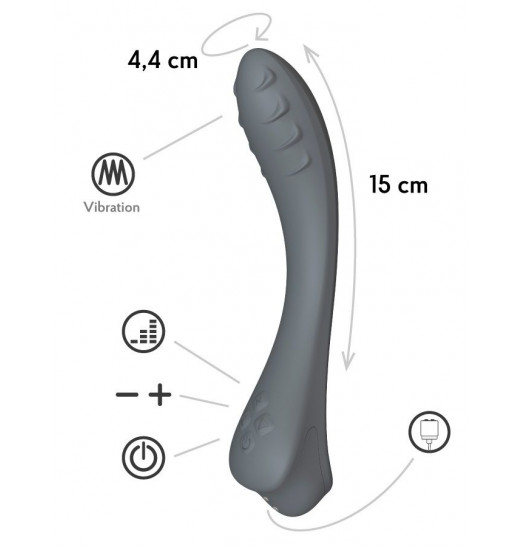 Темно-серый вибратор для G-точки Apus - 19 см.
