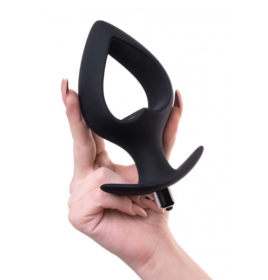 Черная вибровтулка с полой серединой в виде сердечка Cordis L - 17 см.