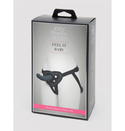 Черный страпон с вибрацией Feel It Baby Strap-On Harness Kit - 17,8 см.