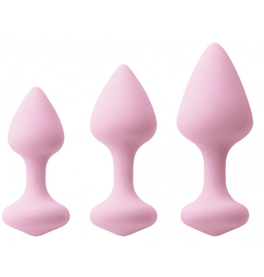 Набор из 3 нежно-розовых анальных пробок Triple Kiss Trainer Kit