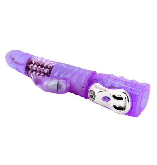 Сиреневый вибромассажер-ротатор с клиторальным отростком Deluxe Dream Lover - 26 см.