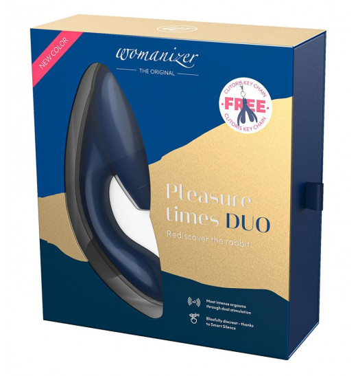 Синий стимулятор Womanizer DUO с вагинальным отростком Синий стимулятор Womanizer DUO с вагинальным отростком